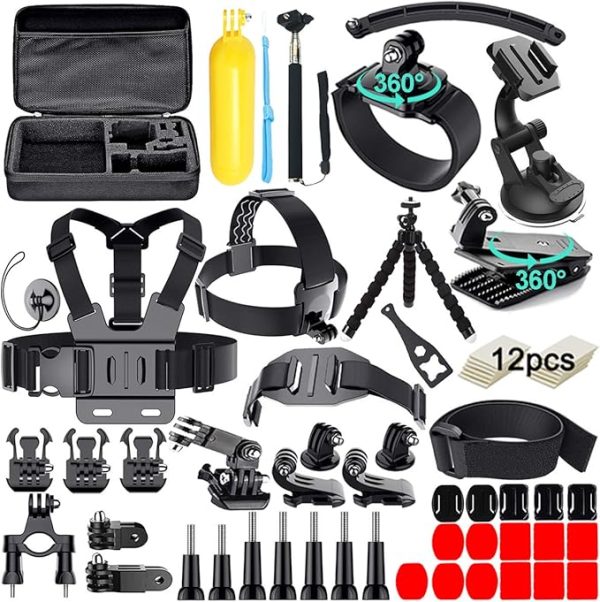 Appolab 61 in 1 Action Camera Accessories Kit for AKASO EK7000 GoPro Hero 11 10 9 8 7 6 5 4 Hero Session Gopro Max Insta360 Xiaomi Yi DJI AKASO Campark Action Camera - Image 5