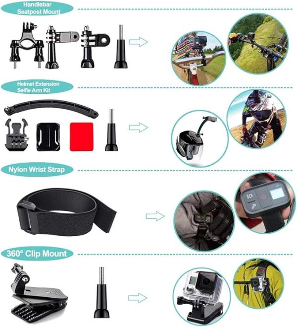 Appolab 61 in 1 Action Camera Accessories Kit for AKASO EK7000 GoPro Hero 11 10 9 8 7 6 5 4 Hero Session Gopro Max Insta360 Xiaomi Yi DJI AKASO Campark Action Camera - Image 2